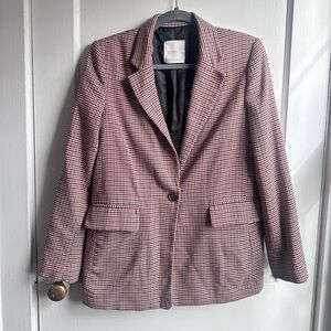 MANGO Houndstooth Blazer - Red, Brown and Black